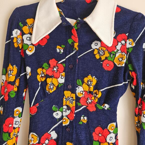 Amazing! 1970's True Vintage Floral Knit Dress by The Company Sz S - Picture 2 of 9